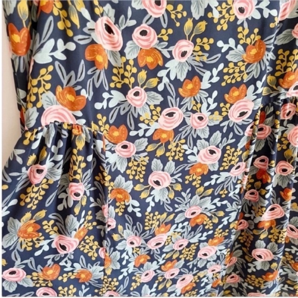 Anthro Paper Crown Rifle Paper Co Efflorescence swing dress floral blue pink - Picture 4 of 10